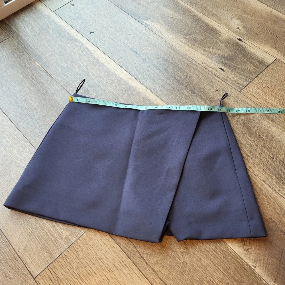 Zara Navy Blue Wrap Front Mini Skort Side Zip Shorts Womens Medium